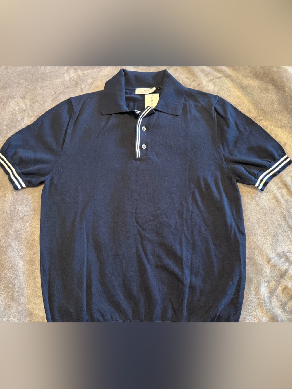 Men's Navy Polo Shirt with Contrasting Stripe Details